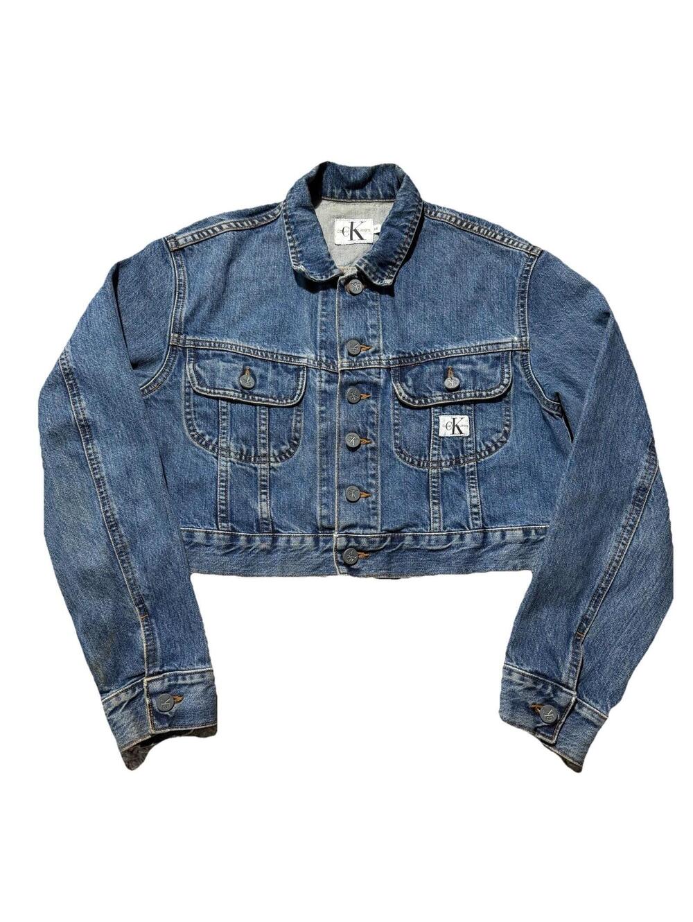 VTG Cropped 90s Jean Jacket - Calvin Klein CK Denim Women Sz Med. USA 🇺🇸 Made
